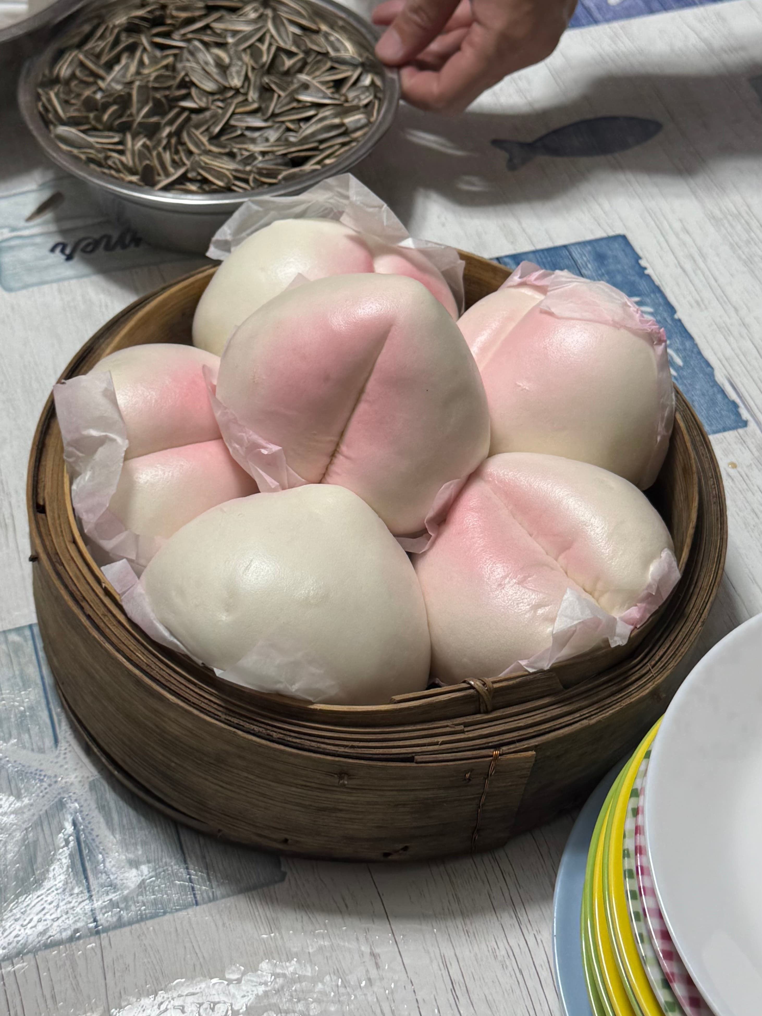 Steamed longevity peach buns